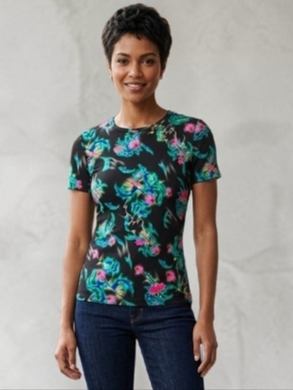 Maccapani Neon Floral Top Slinky Size Small The Skimpy Black Teal NEW $250